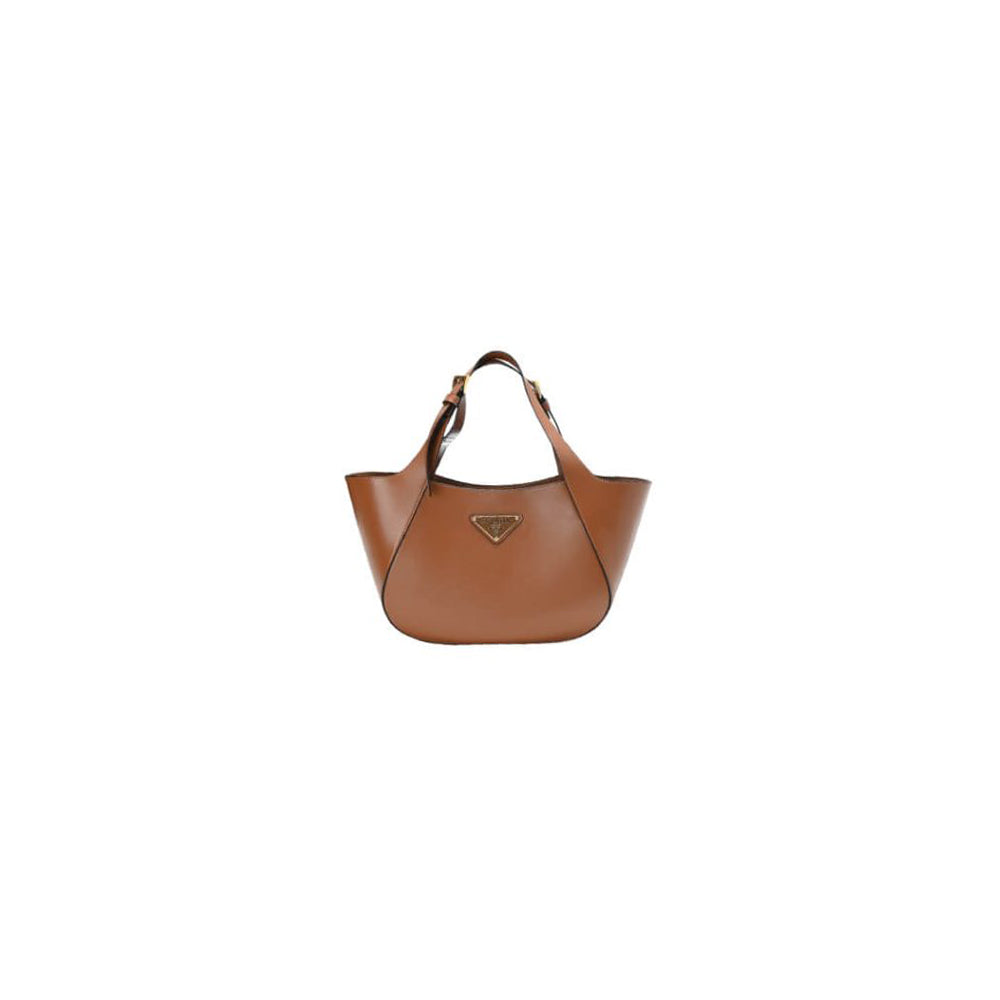 Medium Enamel Triangle Logo Leather Tote Bag