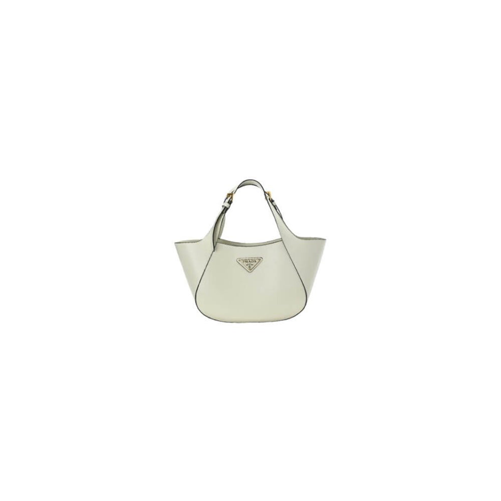 Medium Enamel Triangle Logo Leather Tote Bag