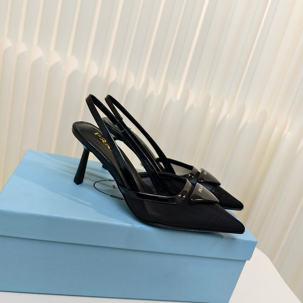Mesh Fabric Slingback Pumps