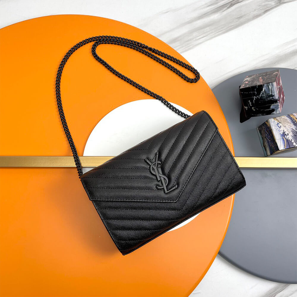 Classic cassandre chain wallet in grain de poudre leather