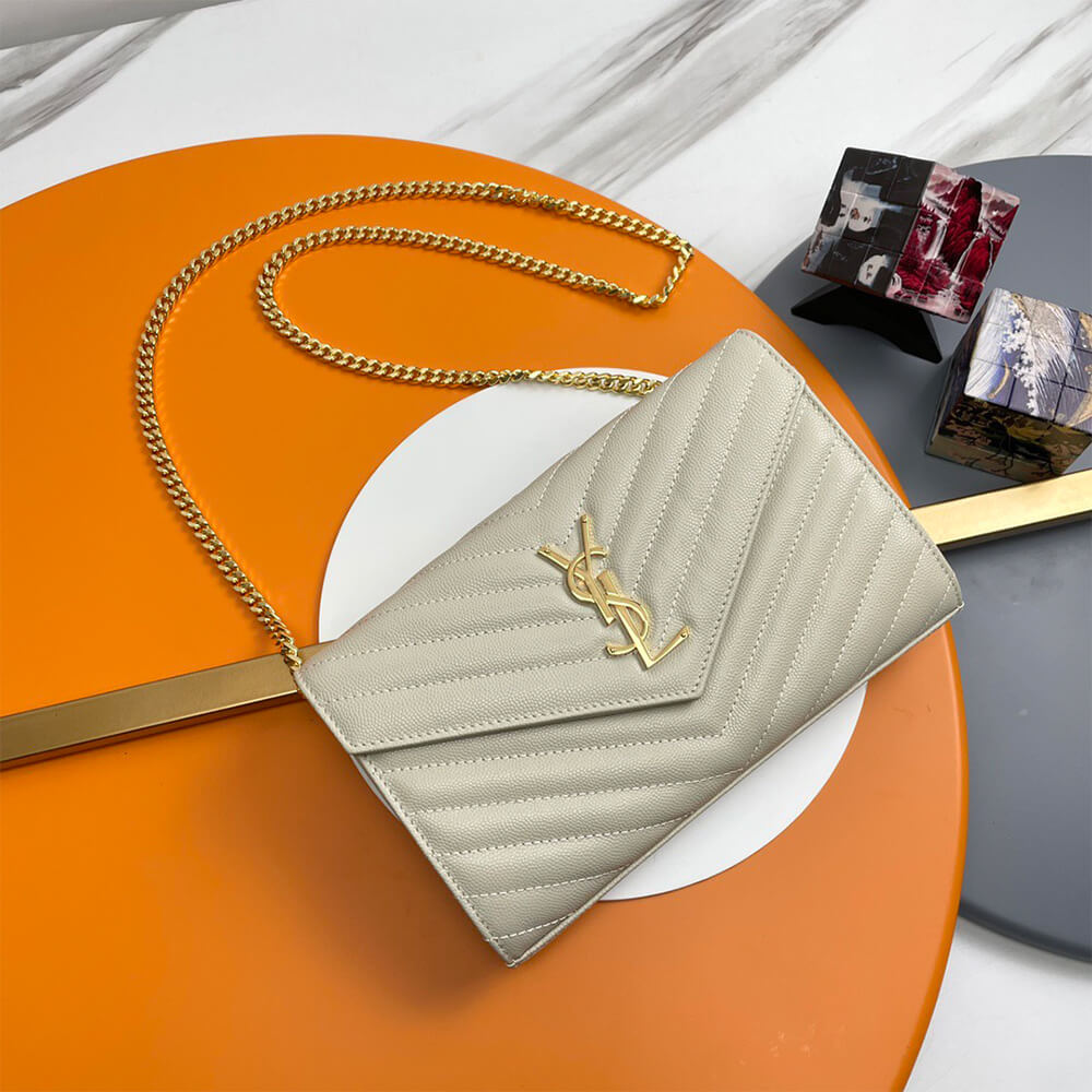 Classic cassandre chain wallet in grain de poudre leather