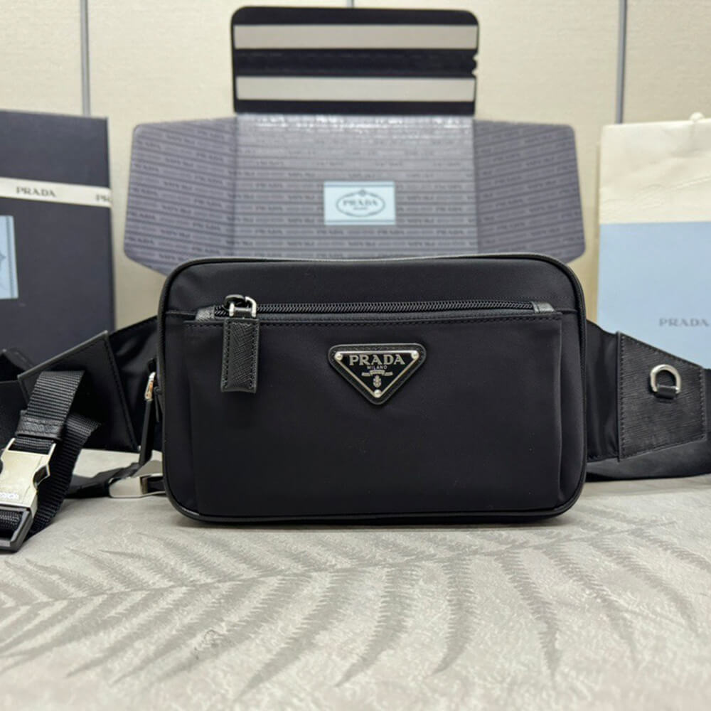 Re-Nylon and Saffiano Leather Belt Bag