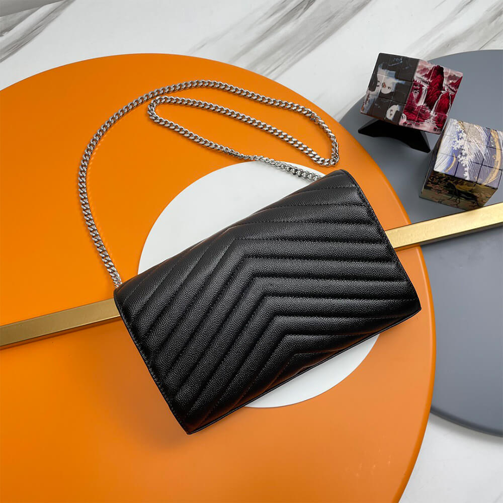 Classic cassandre chain wallet in grain de poudre leather