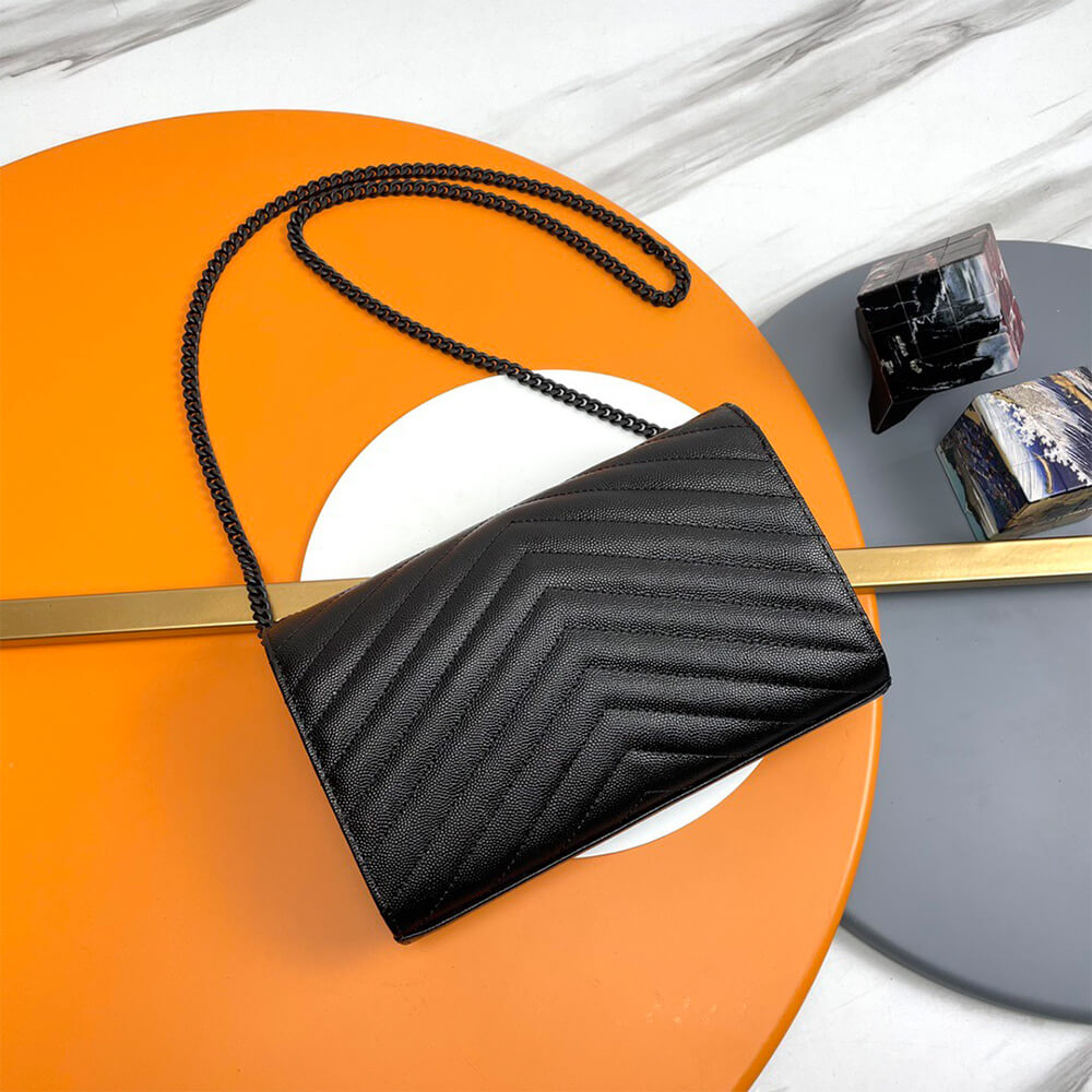 Classic cassandre chain wallet in grain de poudre leather