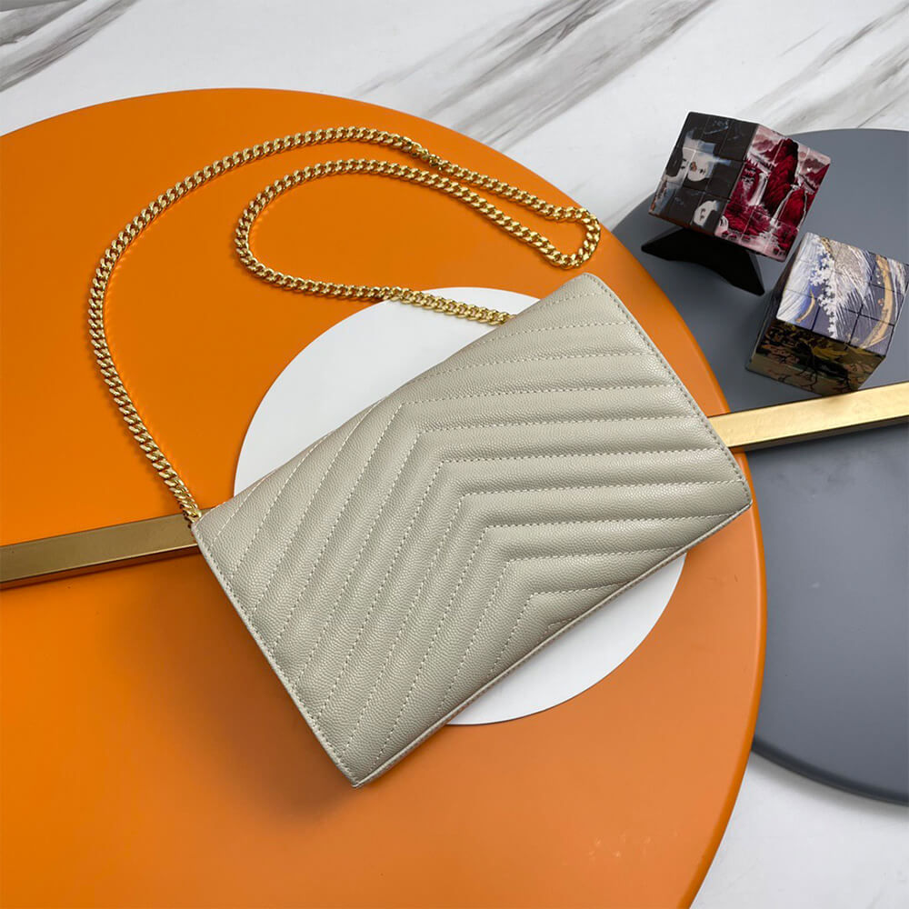 Classic cassandre chain wallet in grain de poudre leather