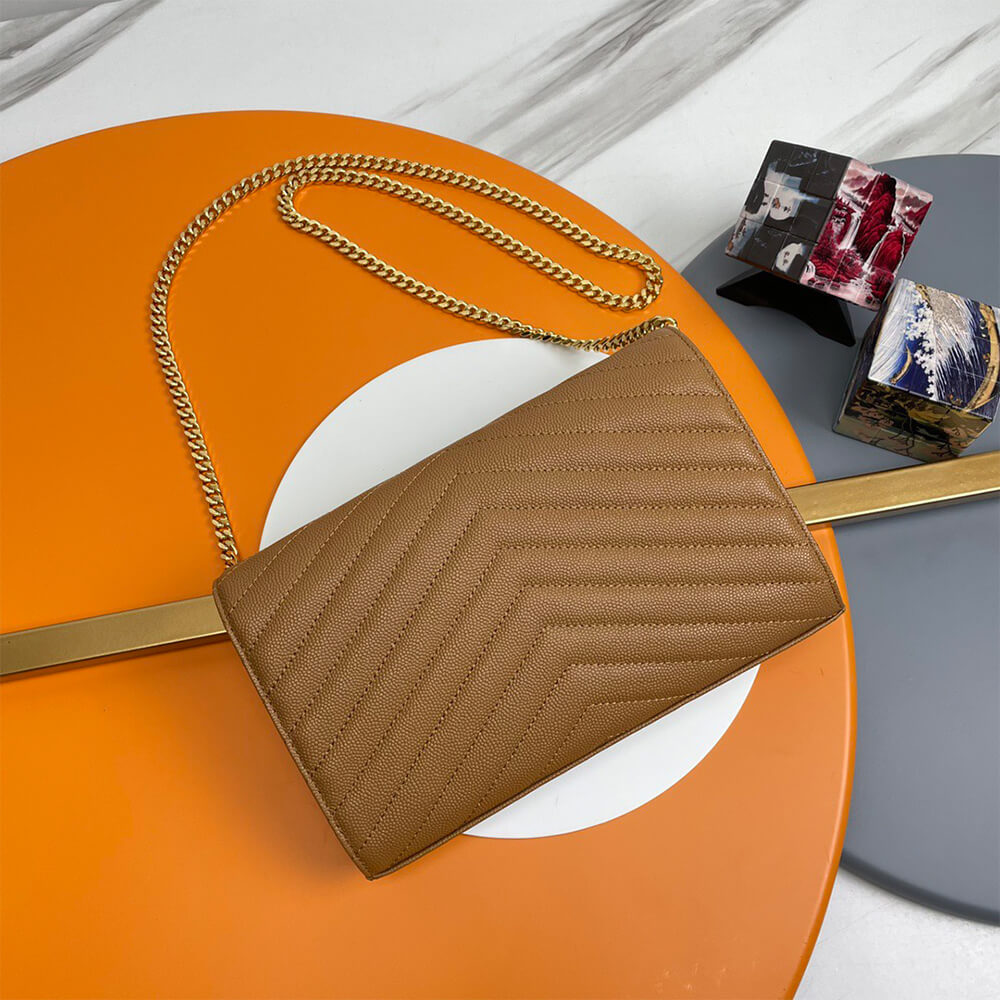 Classic cassandre chain wallet in grain de poudre leather