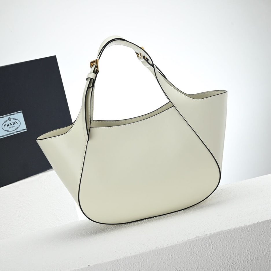 Medium Enamel Triangle Logo Leather Tote Bag