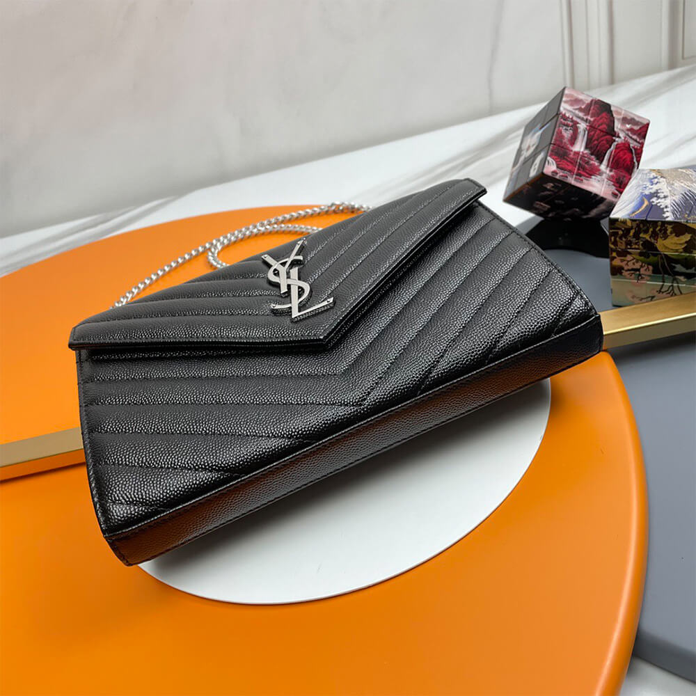 Classic cassandre chain wallet in grain de poudre leather