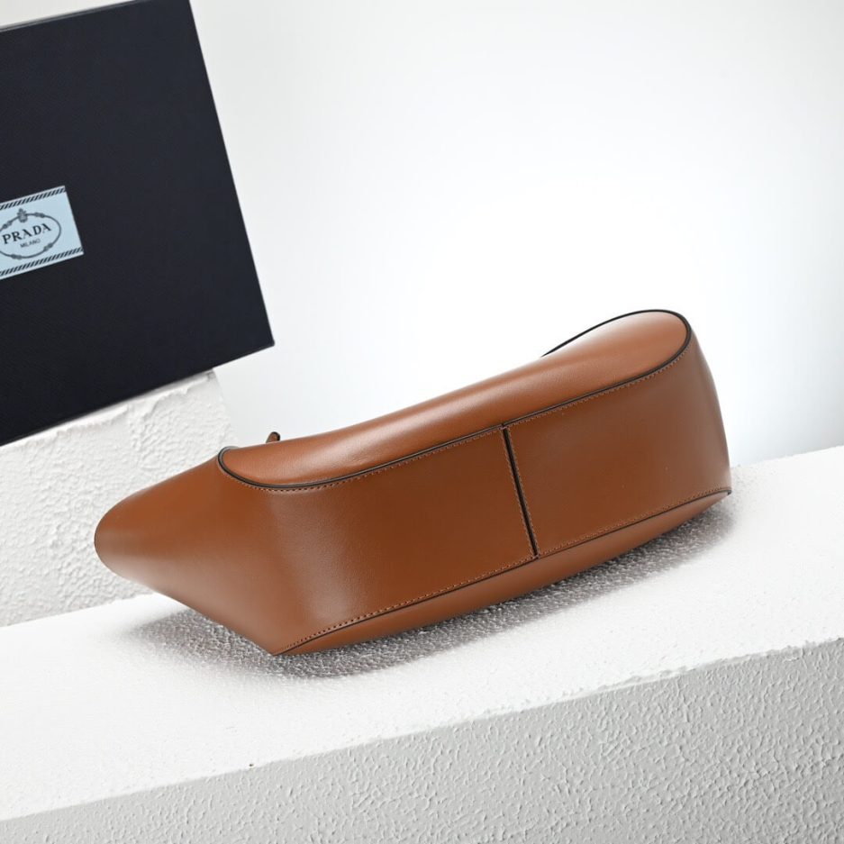 Medium Enamel Triangle Logo Leather Tote Bag