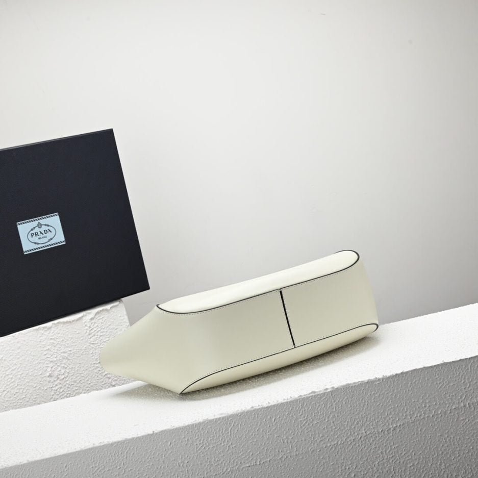 Medium Enamel Triangle Logo Leather Tote Bag