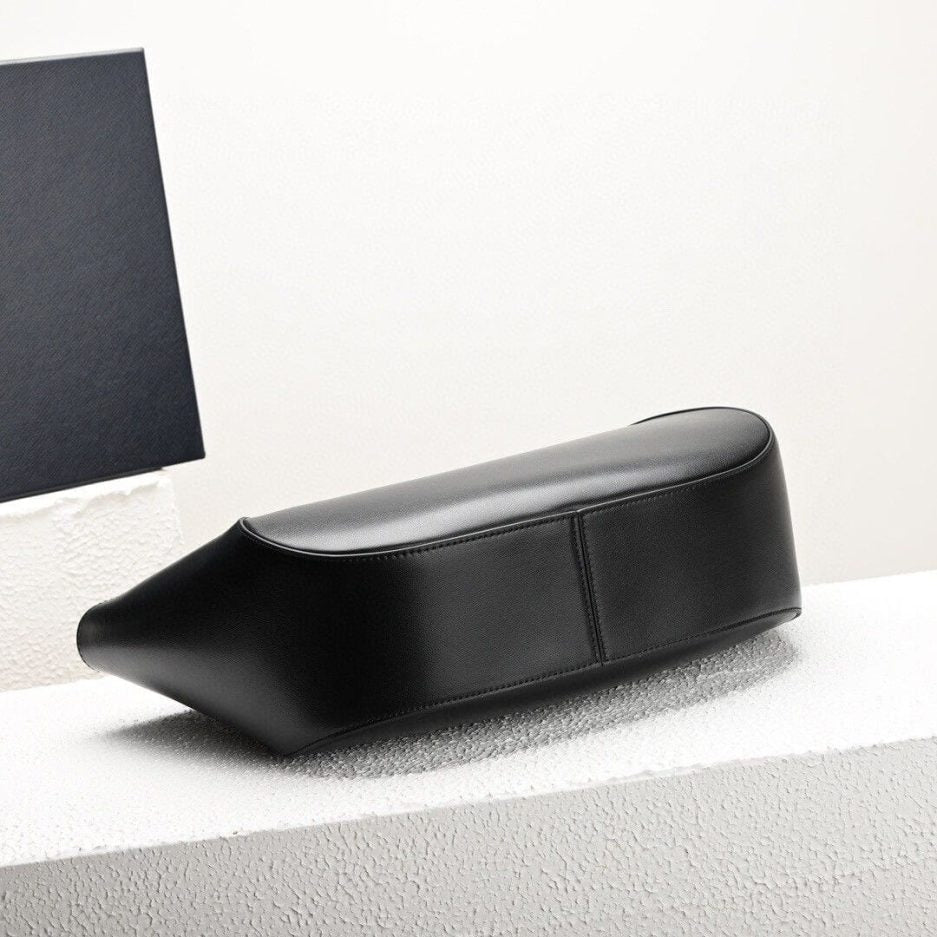 Medium Enamel Triangle Logo Leather Tote Bag