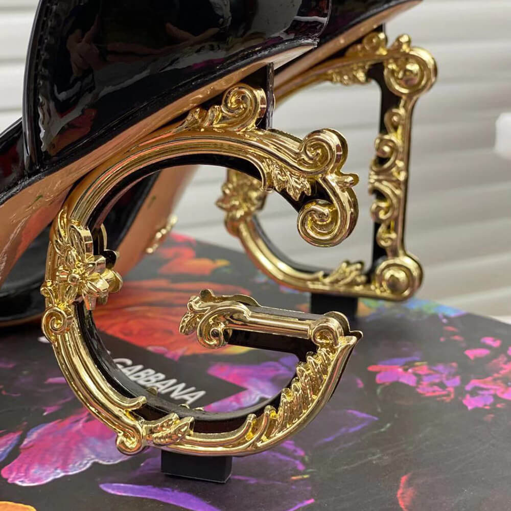 Dolce & Amp; Gbbana Polished Calfskin Sandals with DG Baroque Heel