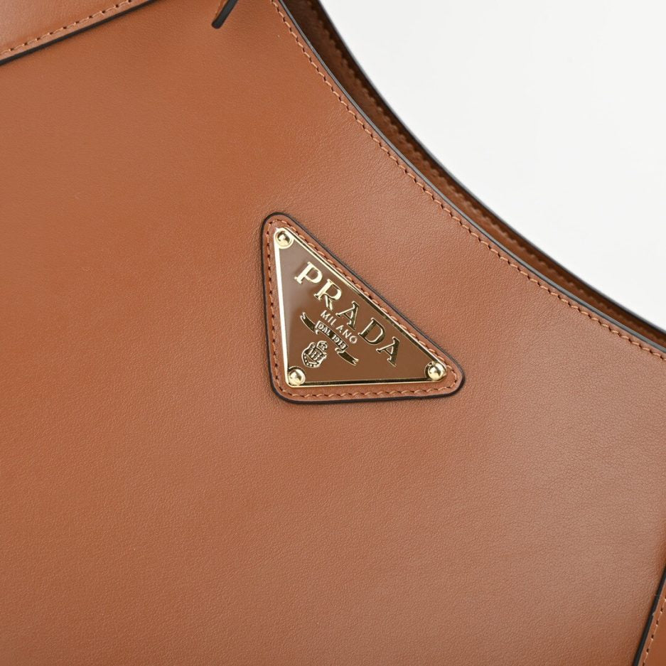 Medium Enamel Triangle Logo Leather Tote Bag