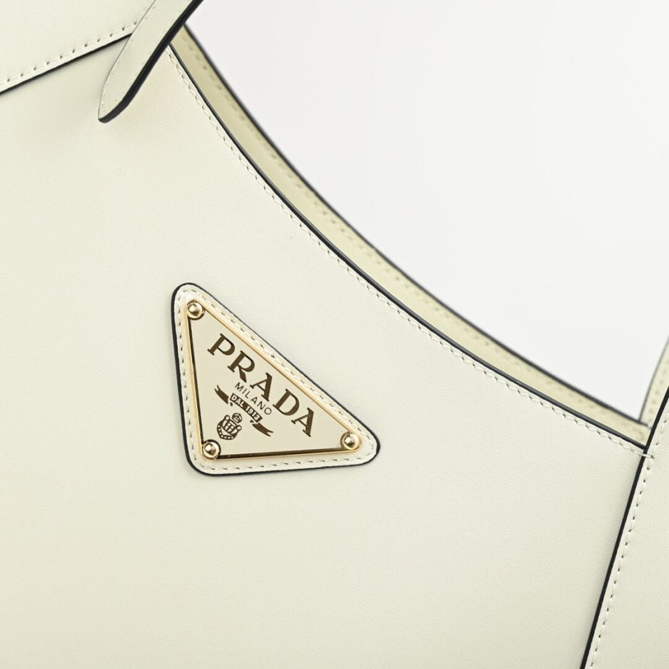 Medium Enamel Triangle Logo Leather Tote Bag