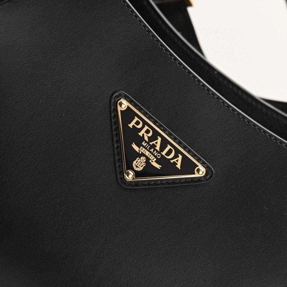 Medium Enamel Triangle Logo Leather Tote Bag