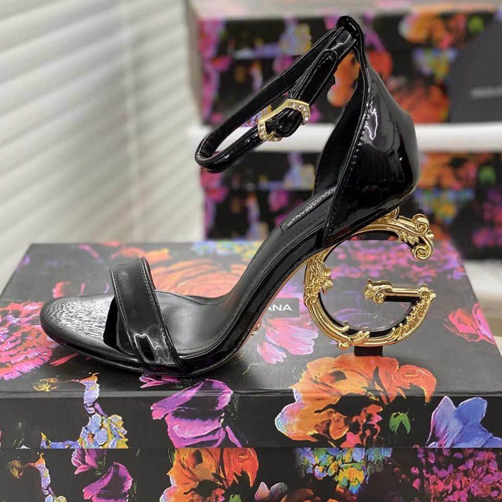 Dolce & Amp; Gbbana Polished Calfskin Sandals with DG Baroque Heel