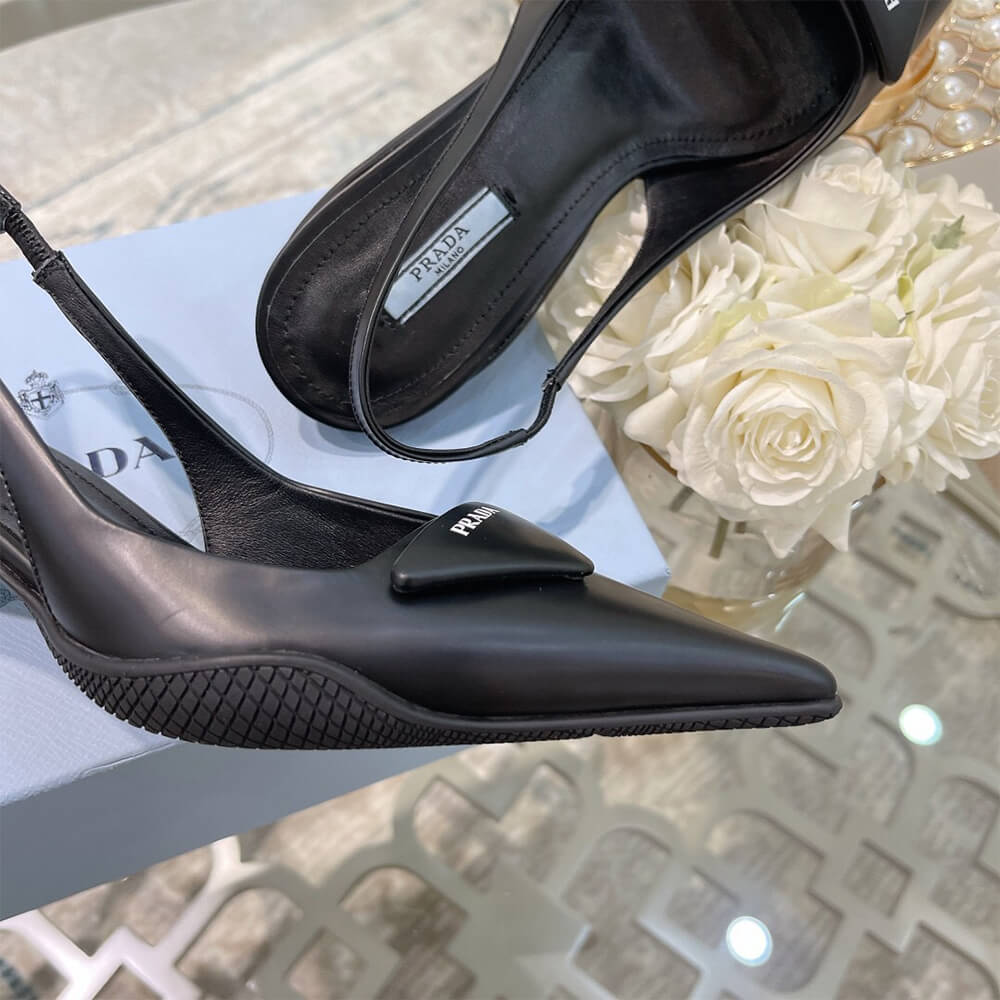 Brushed Leather Slingback Pumps