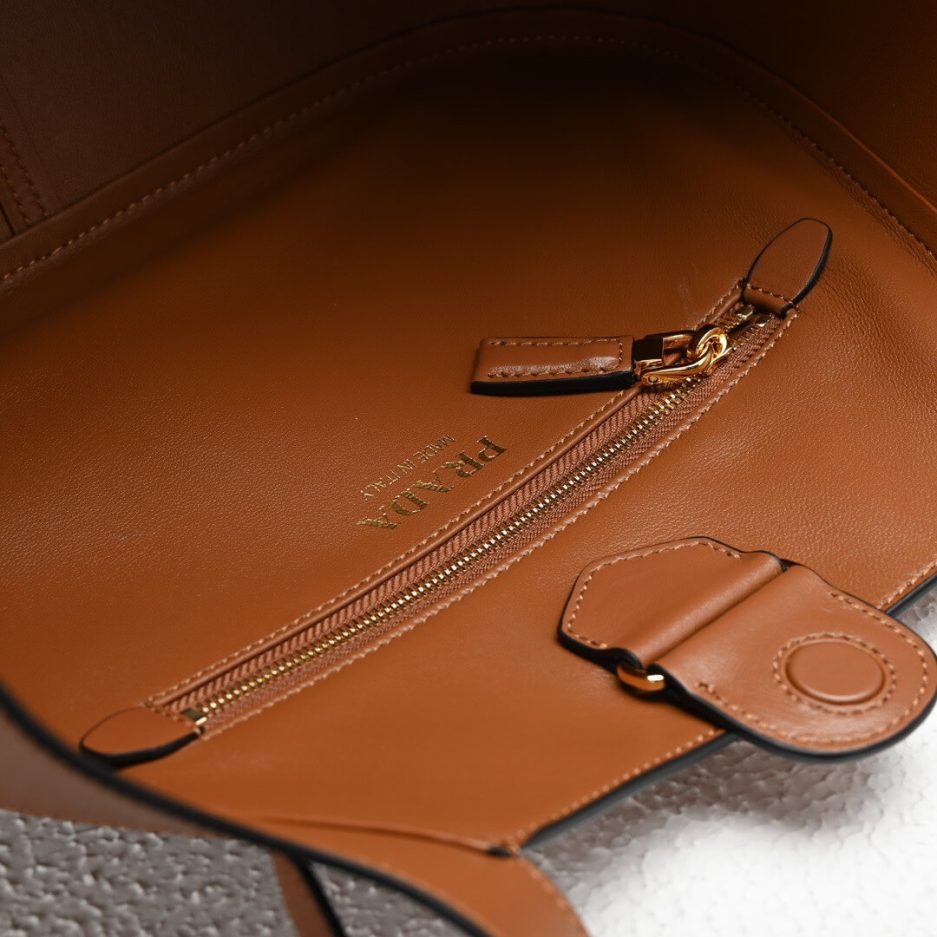 Medium Enamel Triangle Logo Leather Tote Bag