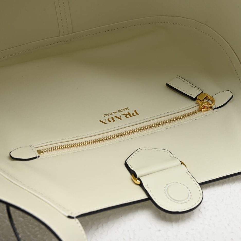 Medium Enamel Triangle Logo Leather Tote Bag