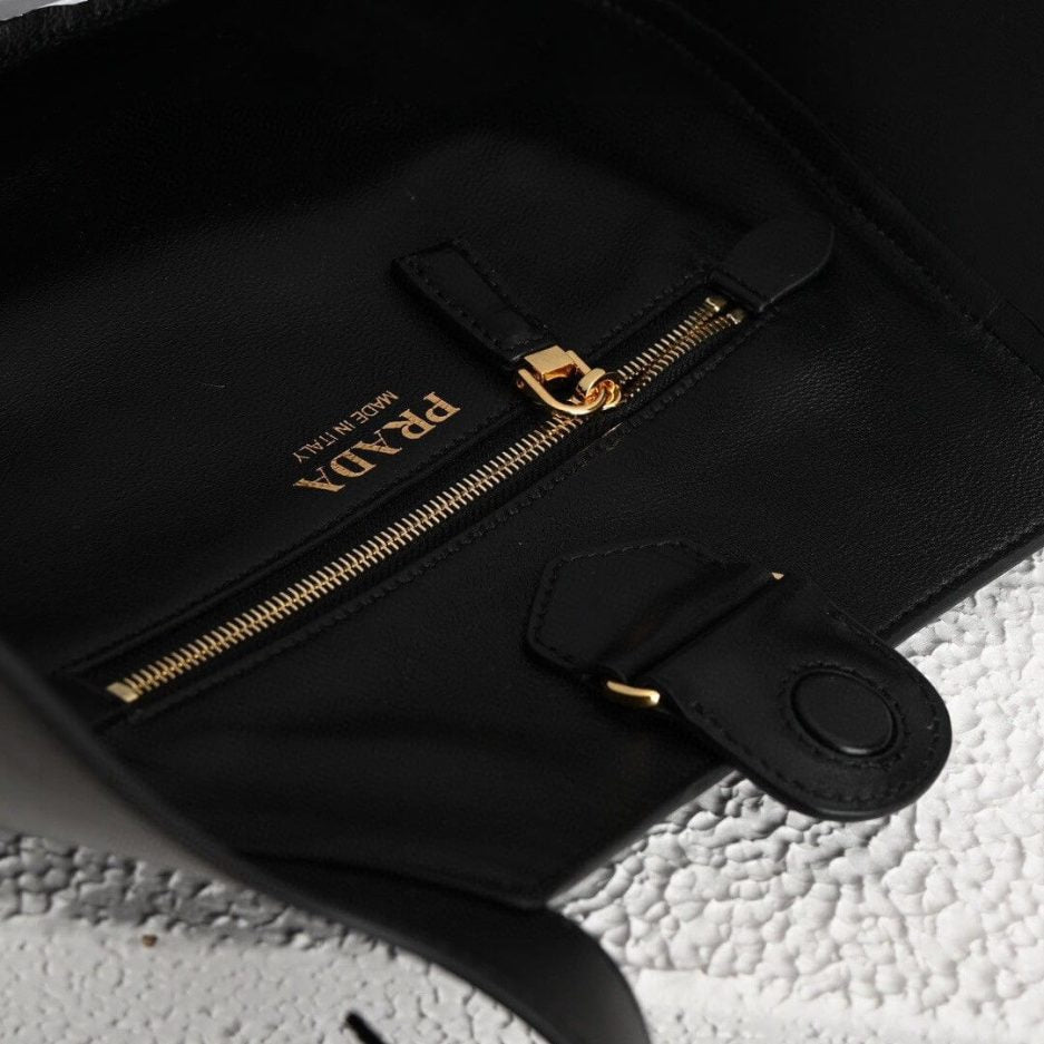 Medium Enamel Triangle Logo Leather Tote Bag