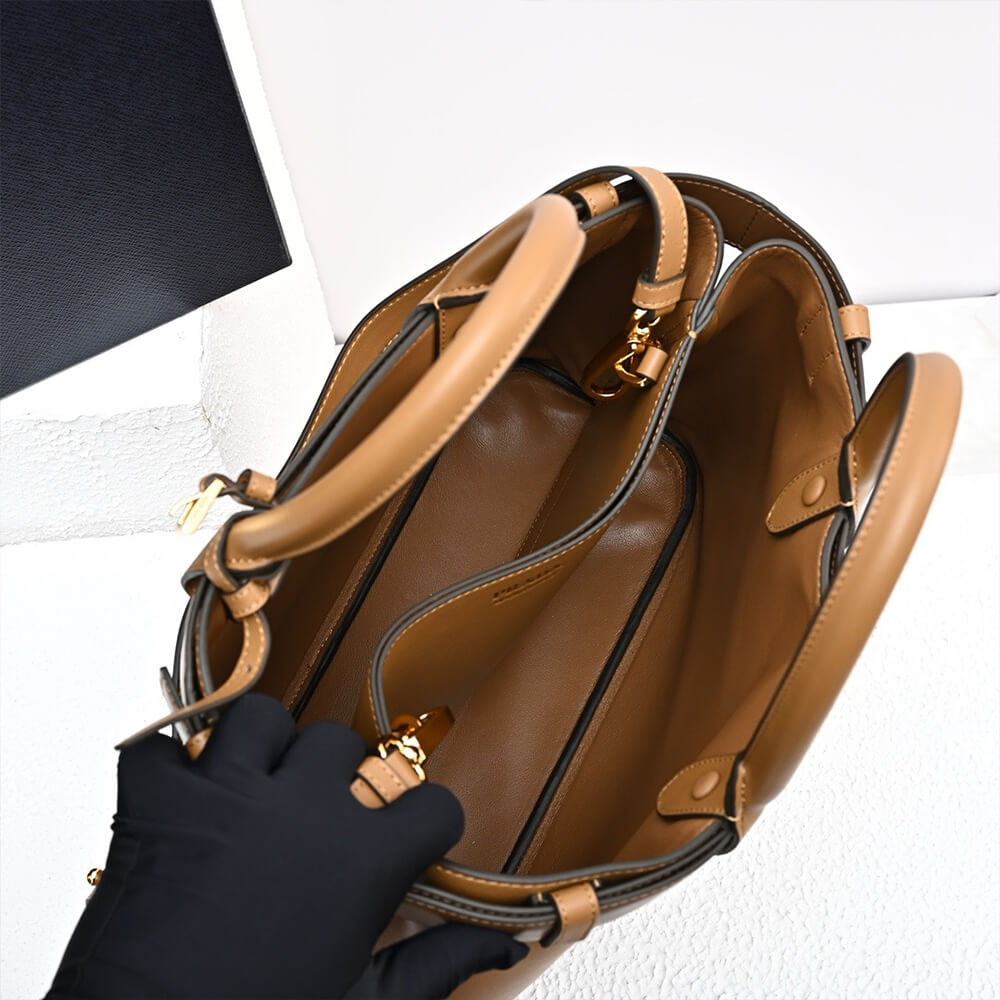 Buckle Medium Leather Handbag with Double Belt