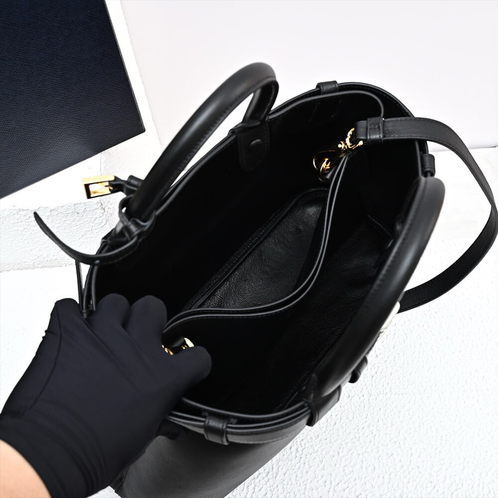 Buckle Medium Leather Handbag with Double Belt