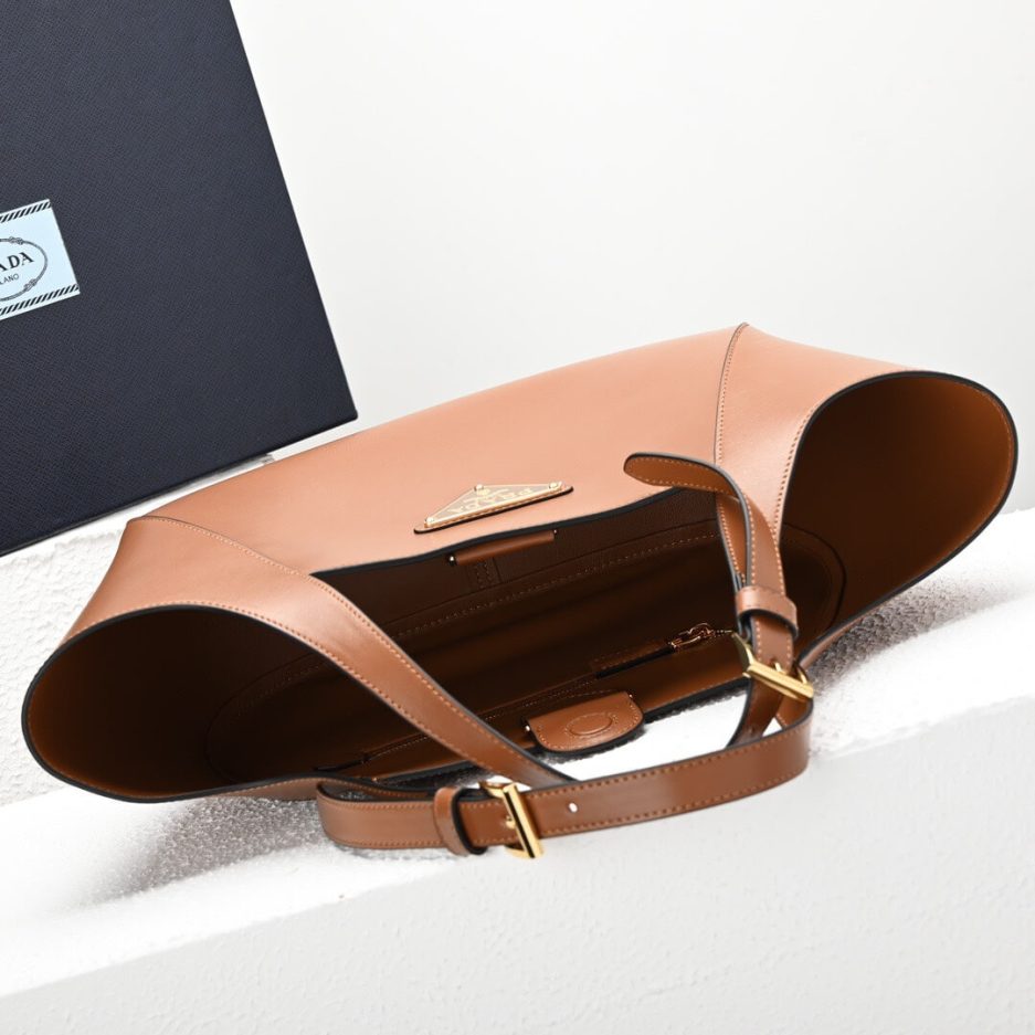 Medium Enamel Triangle Logo Leather Tote Bag