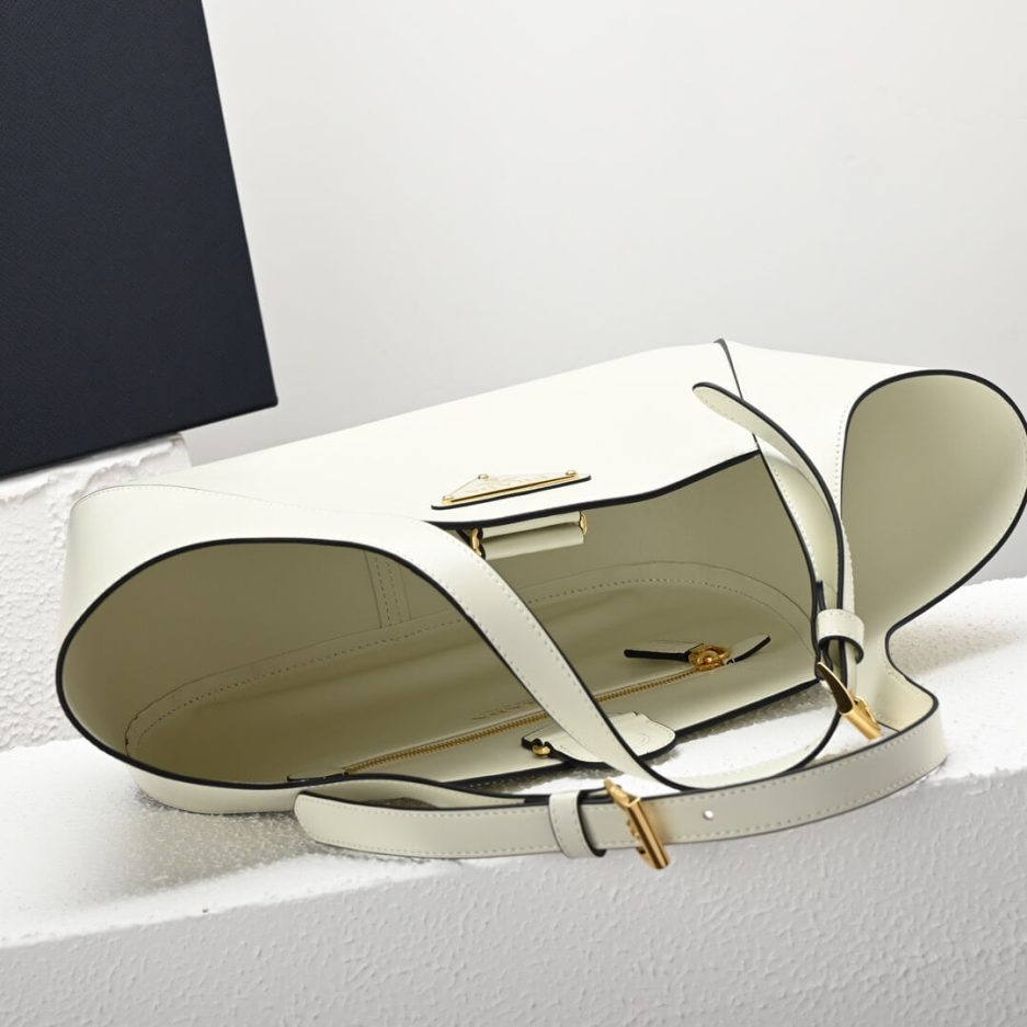 Medium Enamel Triangle Logo Leather Tote Bag