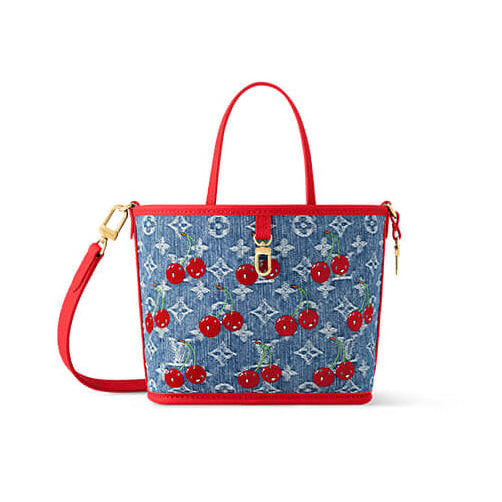 Playful Cherry Monogram Denim Bucket Bag
