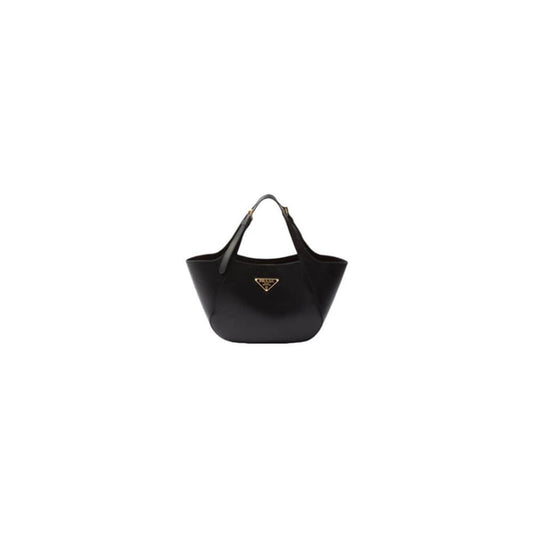 Medium Enamel Triangle Logo Leather Tote Bag