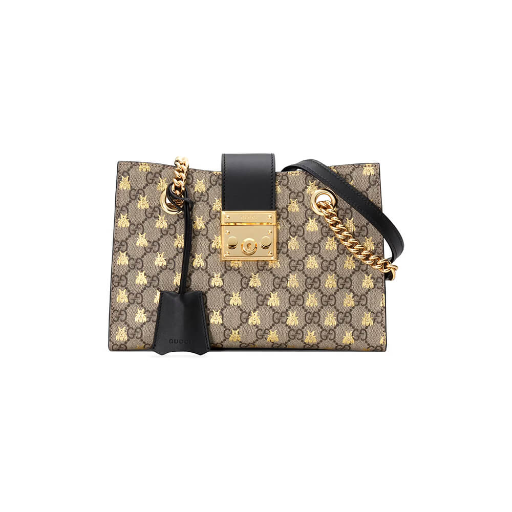 GG Padlock small GG bees shoulder bag