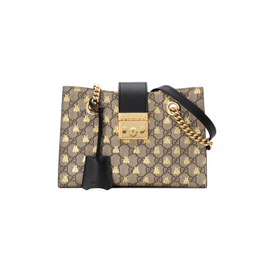 GG Padlock small GG bees shoulder bag