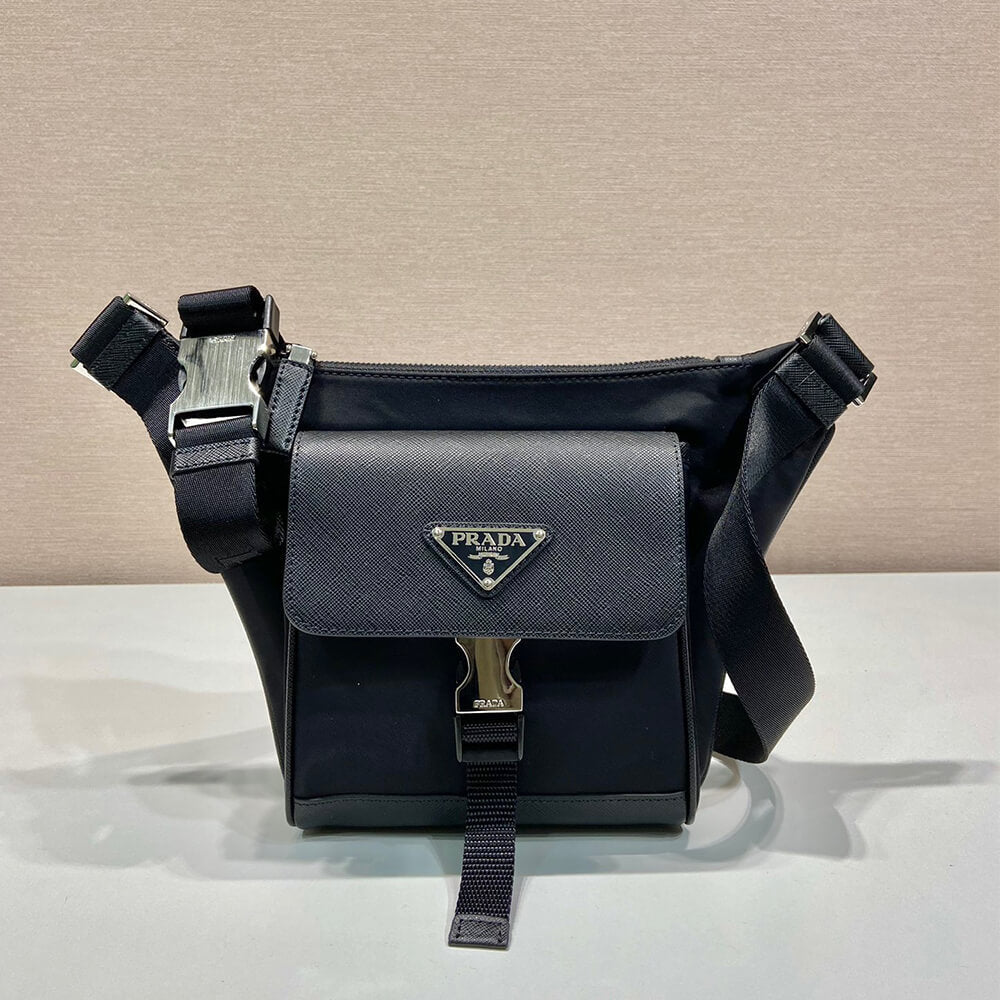 Re-Nylon and Saffiano Leather Shoulder Bag