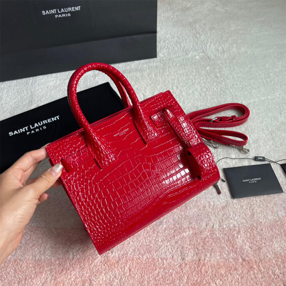 Sac De Jour Nano in Embossed Crocodile Shiny Leather