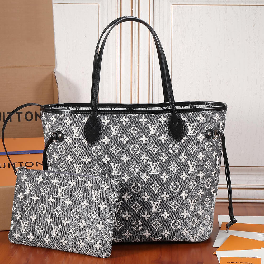 Elegant Gray Monogram Denim Tote Set