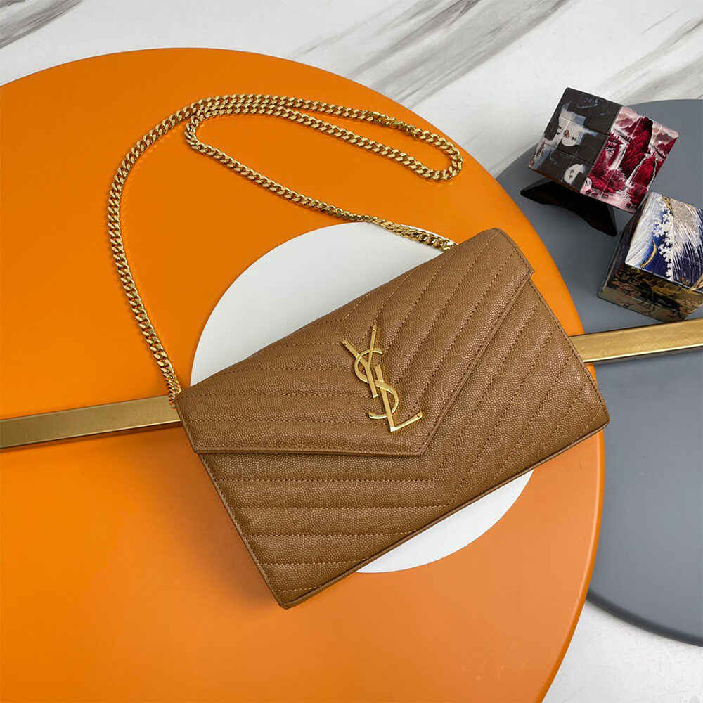 Classic cassandre chain wallet in grain de poudre leather