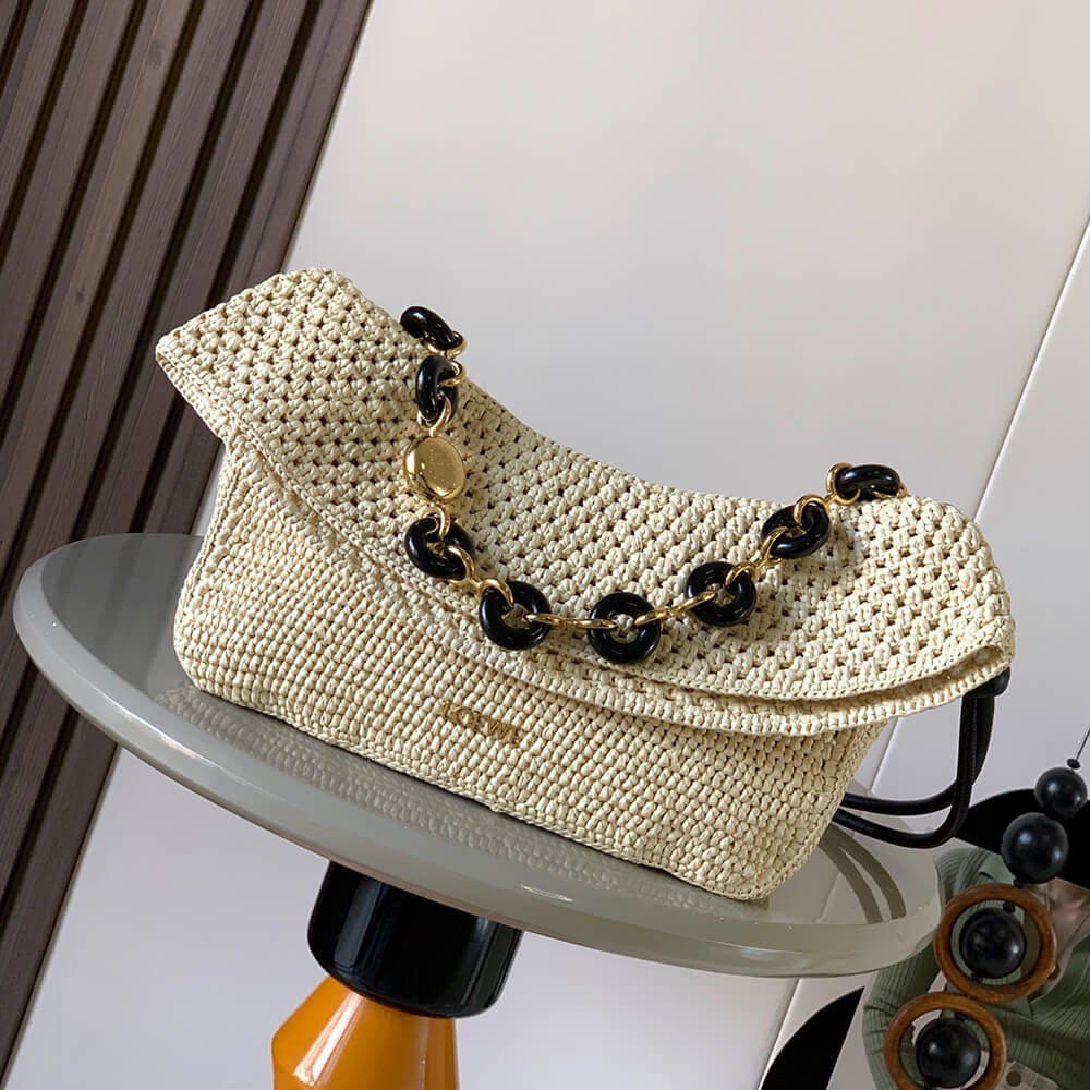 Medium Ola Bag in Raffia and Calfskin