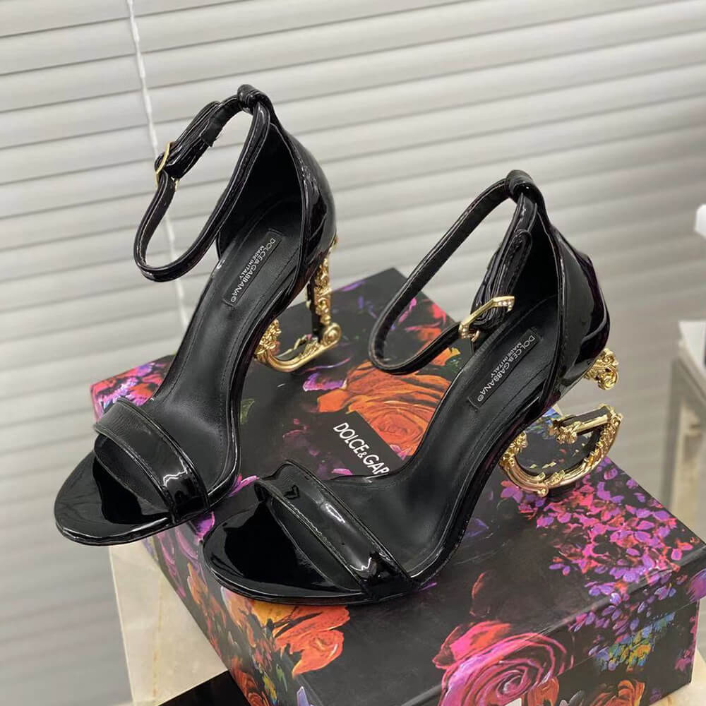 Dolce & Amp; Gbbana Polished Calfskin Sandals with DG Baroque Heel