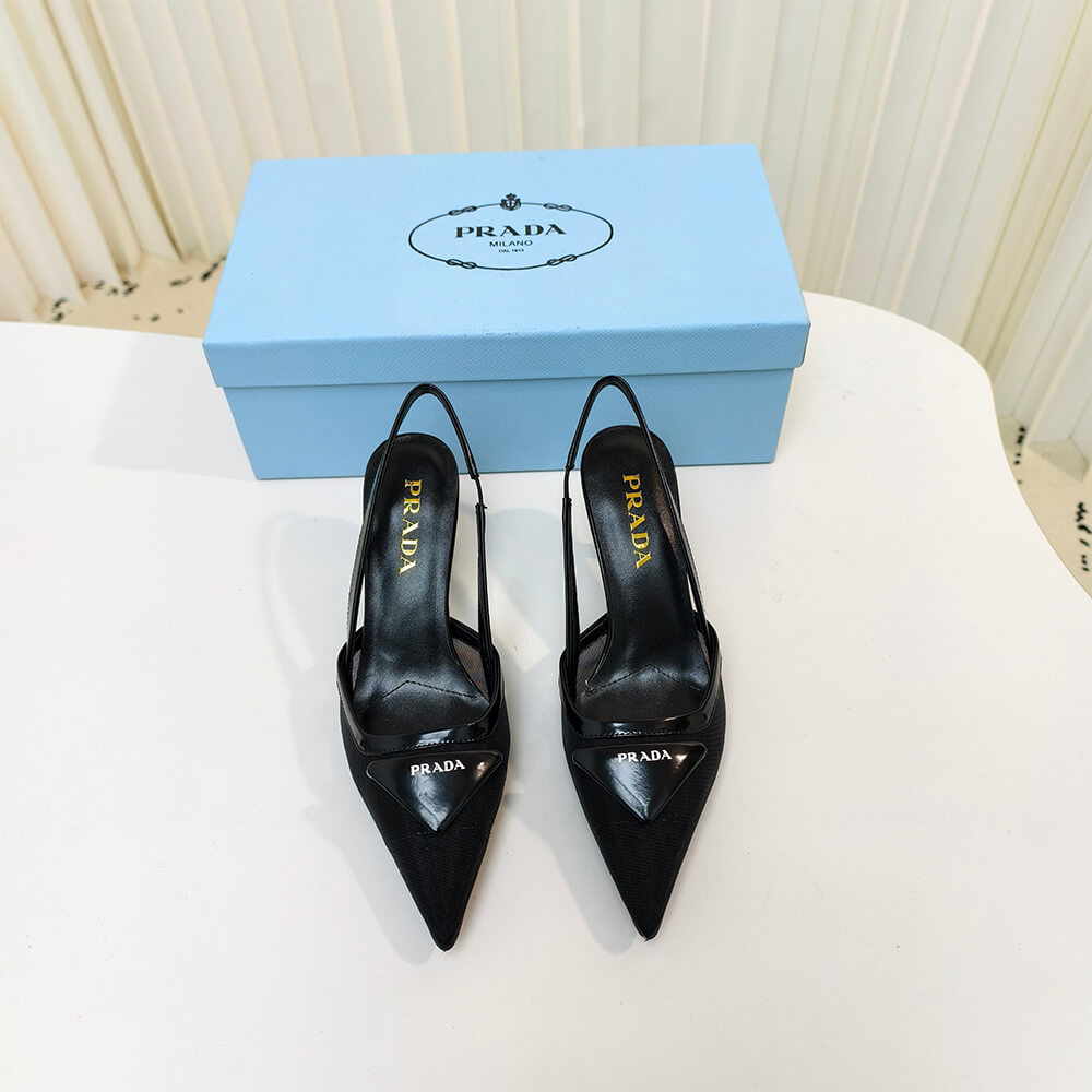 Mesh Fabric Slingback Pumps