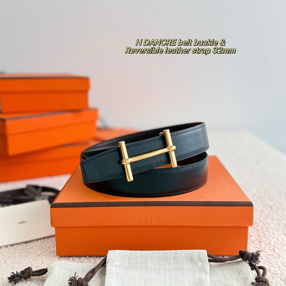 H D’an*re Belt B*ckle & R*versible L*ather Strap 32 mm