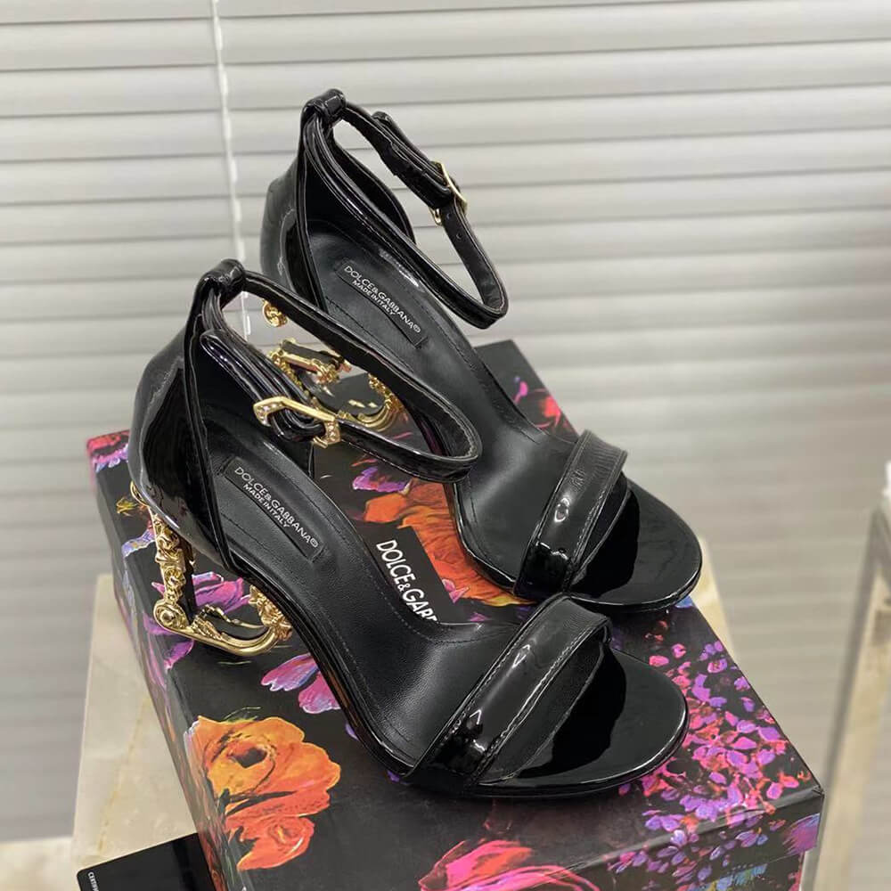 Dolce & Amp; Gbbana Polished Calfskin Sandals with DG Baroque Heel