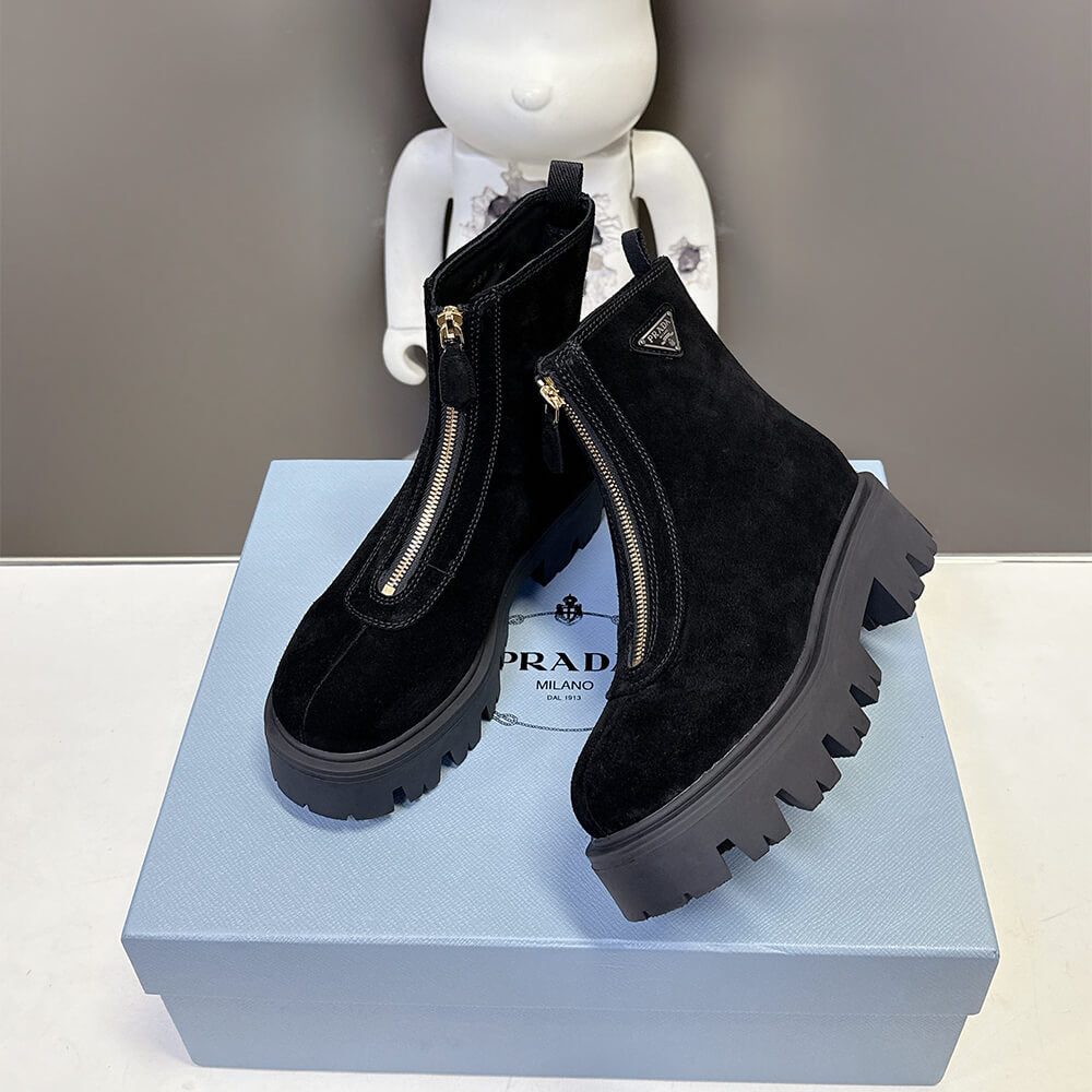 Suede Booties with Zip