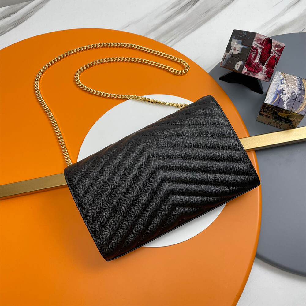 Classic cassandre chain wallet in grain de poudre leather