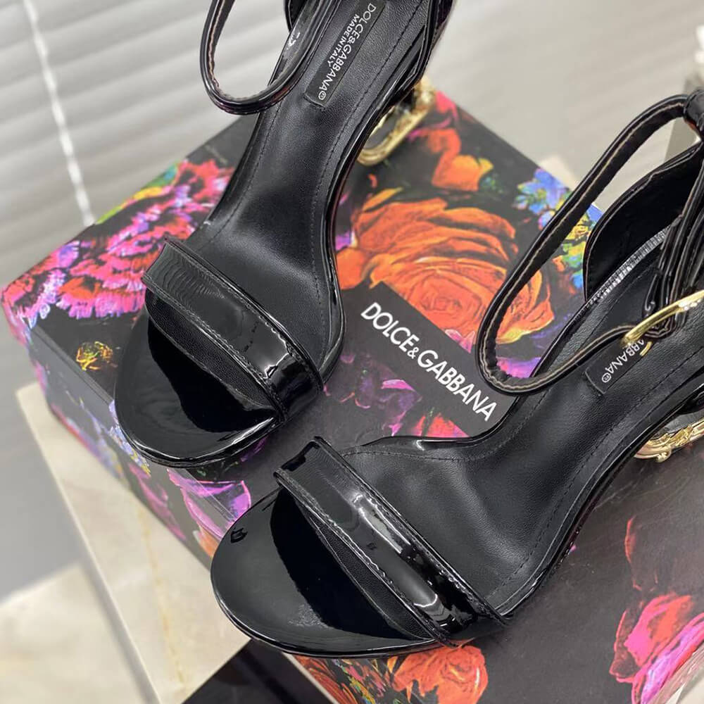 Dolce & Amp; Gbbana Polished Calfskin Sandals with DG Baroque Heel