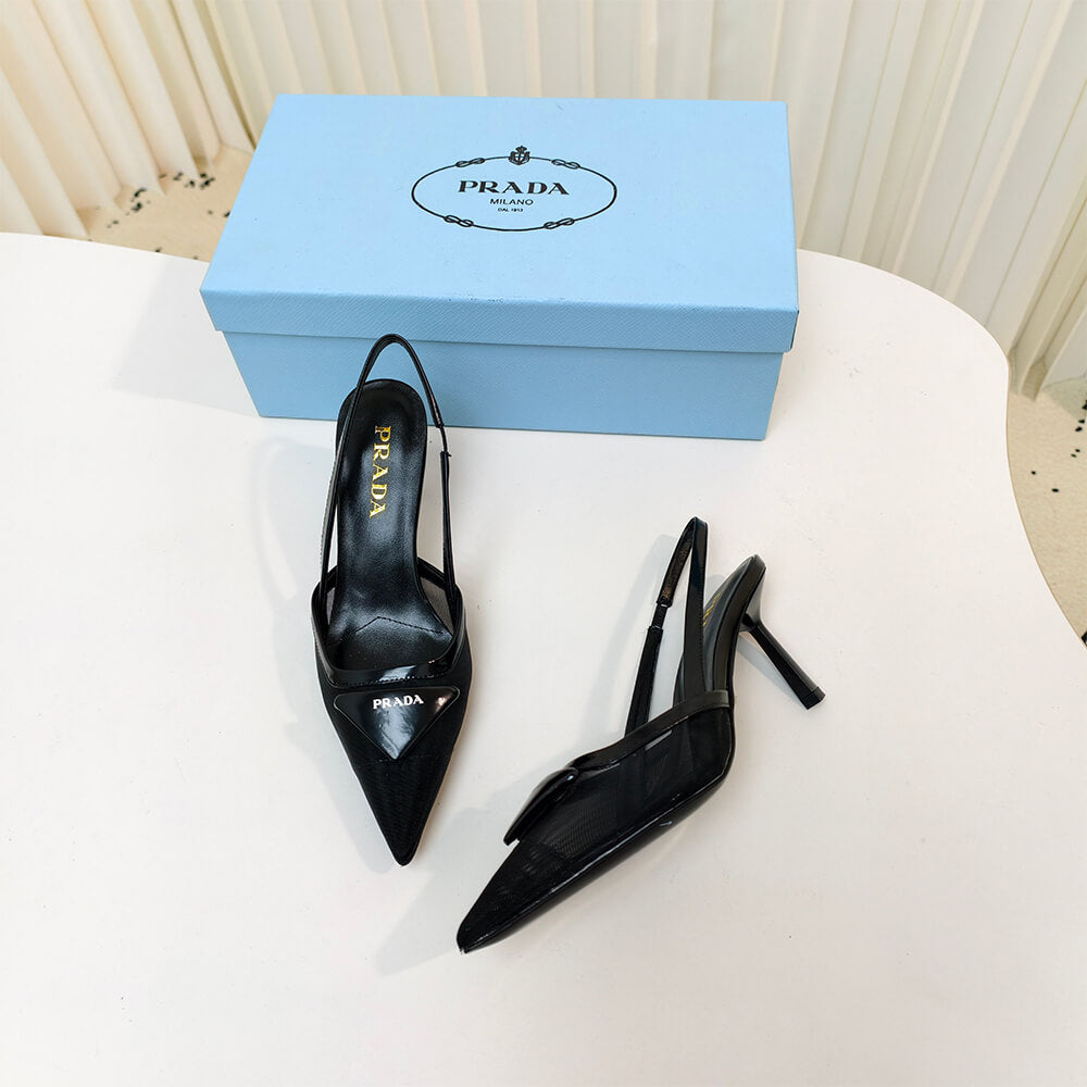 Mesh Fabric Slingback Pumps