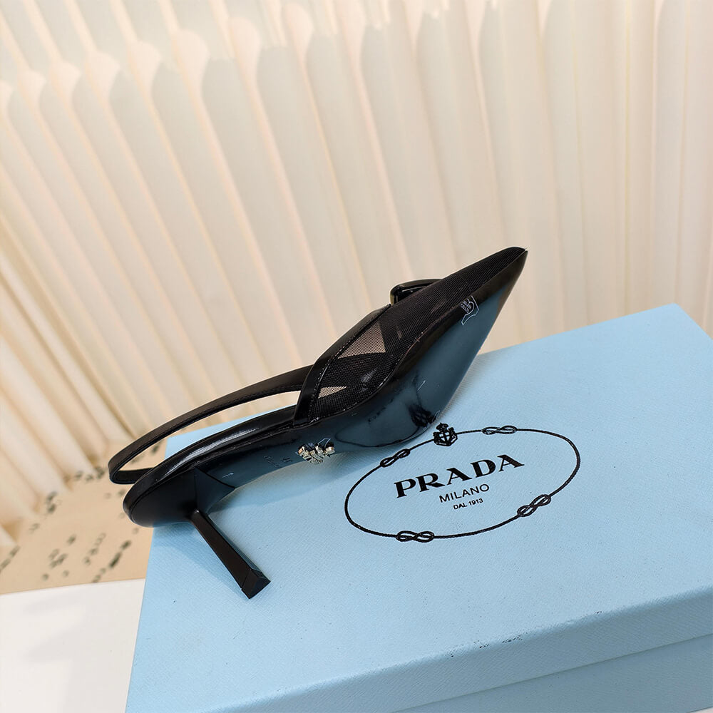 Mesh Fabric Slingback Pumps