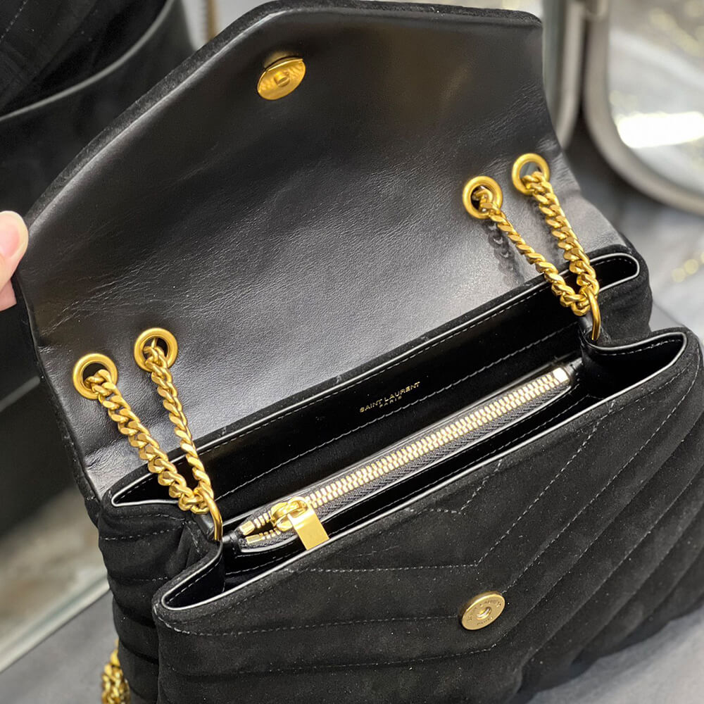 LOULOU SMALL CHAIN BAG IN “Y” QUILTED SUEDE