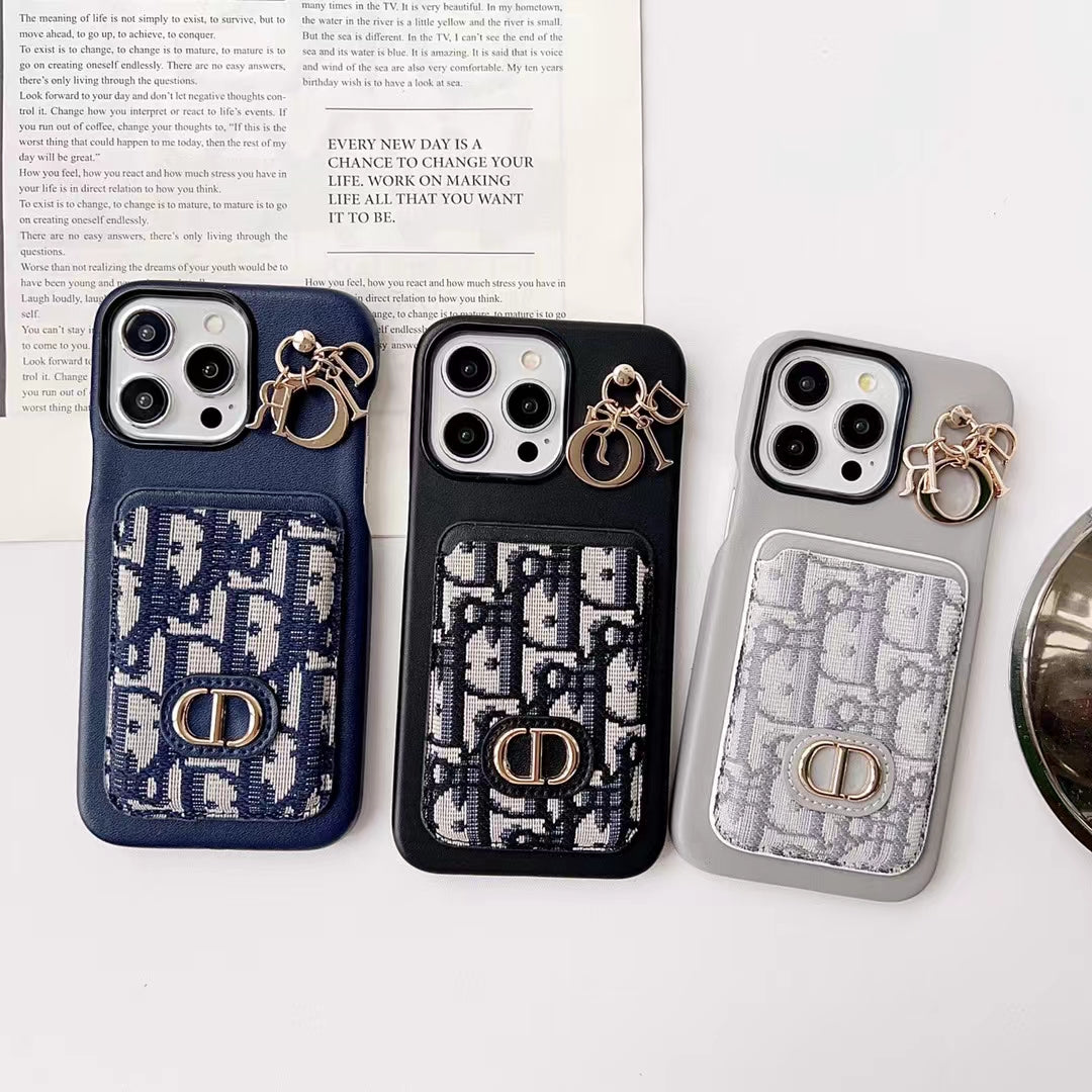 Christian Dior iPhone-Hülle mit Kartenfach für 12, 13, 14, 15 Pro Max Plus Modelle 
