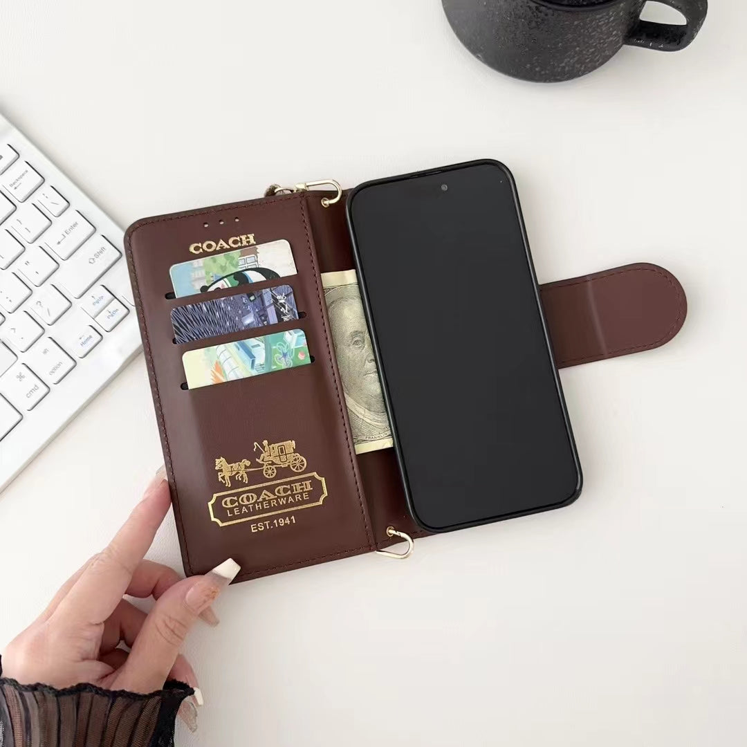 Designer Coach Phone Case Wallet Kickstand Style for iPhone 12 13 14 15 16 Pro Max Plus