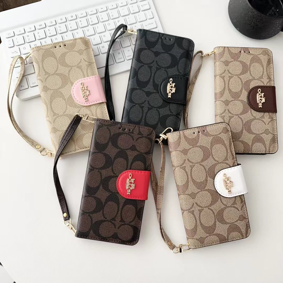 Designer Coach Phone Case Wallet Kickstand Style for iPhone 12 13 14 15 16 Pro Max Plus